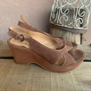Sundance Suede Peep Toe Wedge Sandal